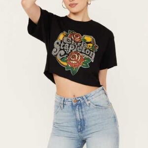Chris Stapleton embellished rose short sleeve cropped graphic tee